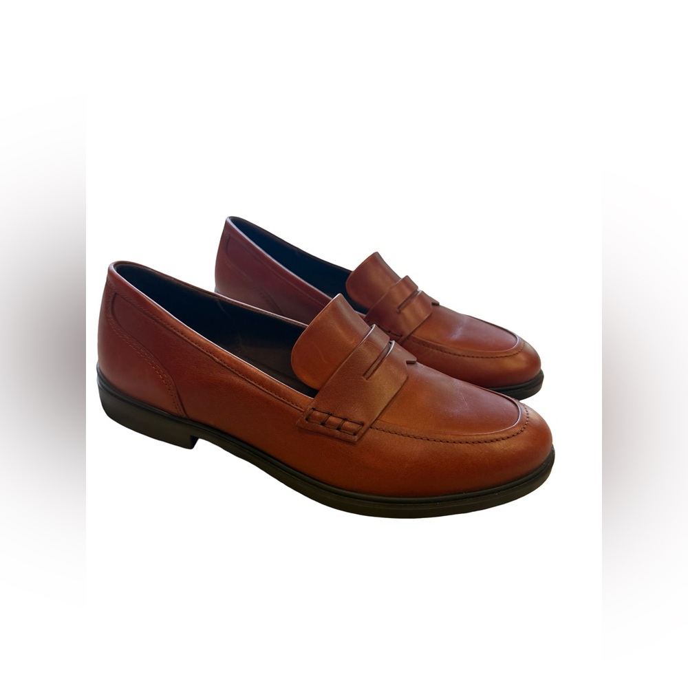ECCO Cognac Leather Penny Loafers Womens 8 8.5 Comfort Slip On Classic Shoes - Picture 6 of 14